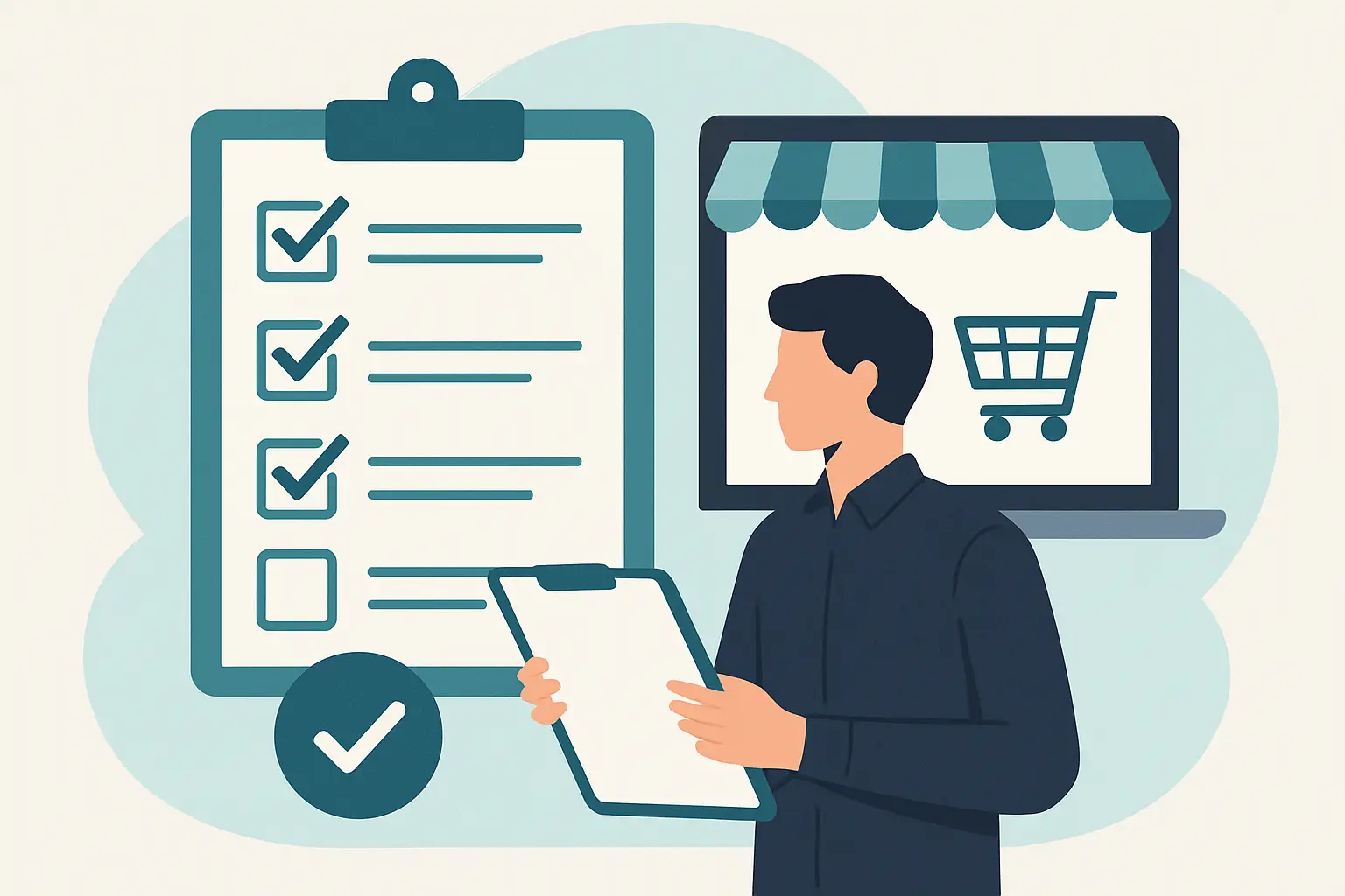 Ein Online-Shopbetreiber mit einer Checkliste